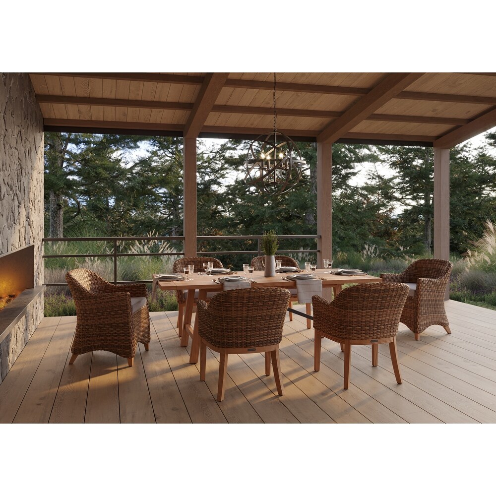 Winston Truss 7 Piece Natural Teak with Vintage Earth Weave Captain's Chair  Side Chair and Teak Dining Table Dining Set