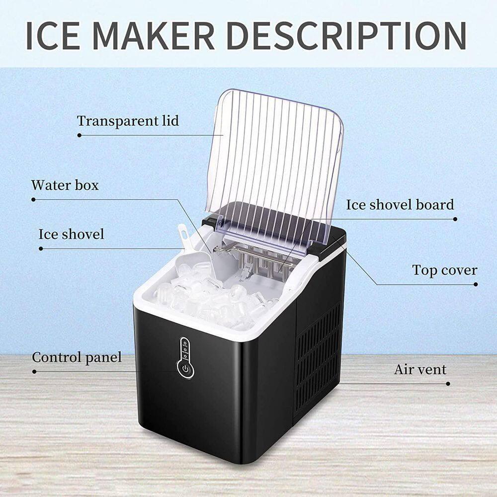 Edendirect 26 lbs24Hours Countertop Portable Ice Maker in Black with Ice Scoop and Basket for Home Bar Office