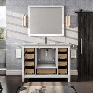 Eviva London 42 in. W x 18 in. D x 34 in. H Bathroom Vanity in White with White Carrara Marble Top with White Sink TVN414-42X18WH