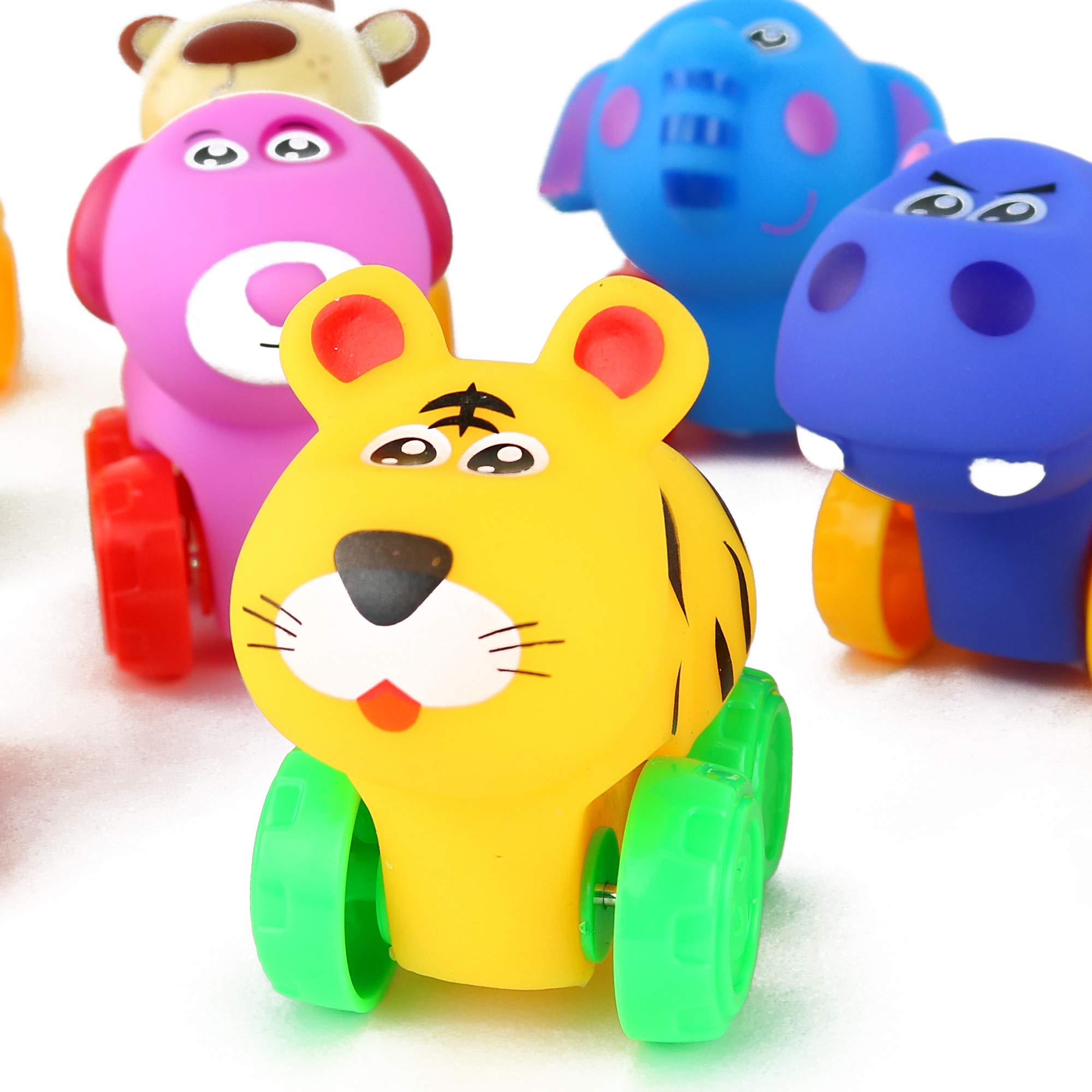 Big Mo's Toys Animal Cars - Soft Rubber Cartoon Animal Push Toy Vehicles for Babies and Toddlers - Pack of 12