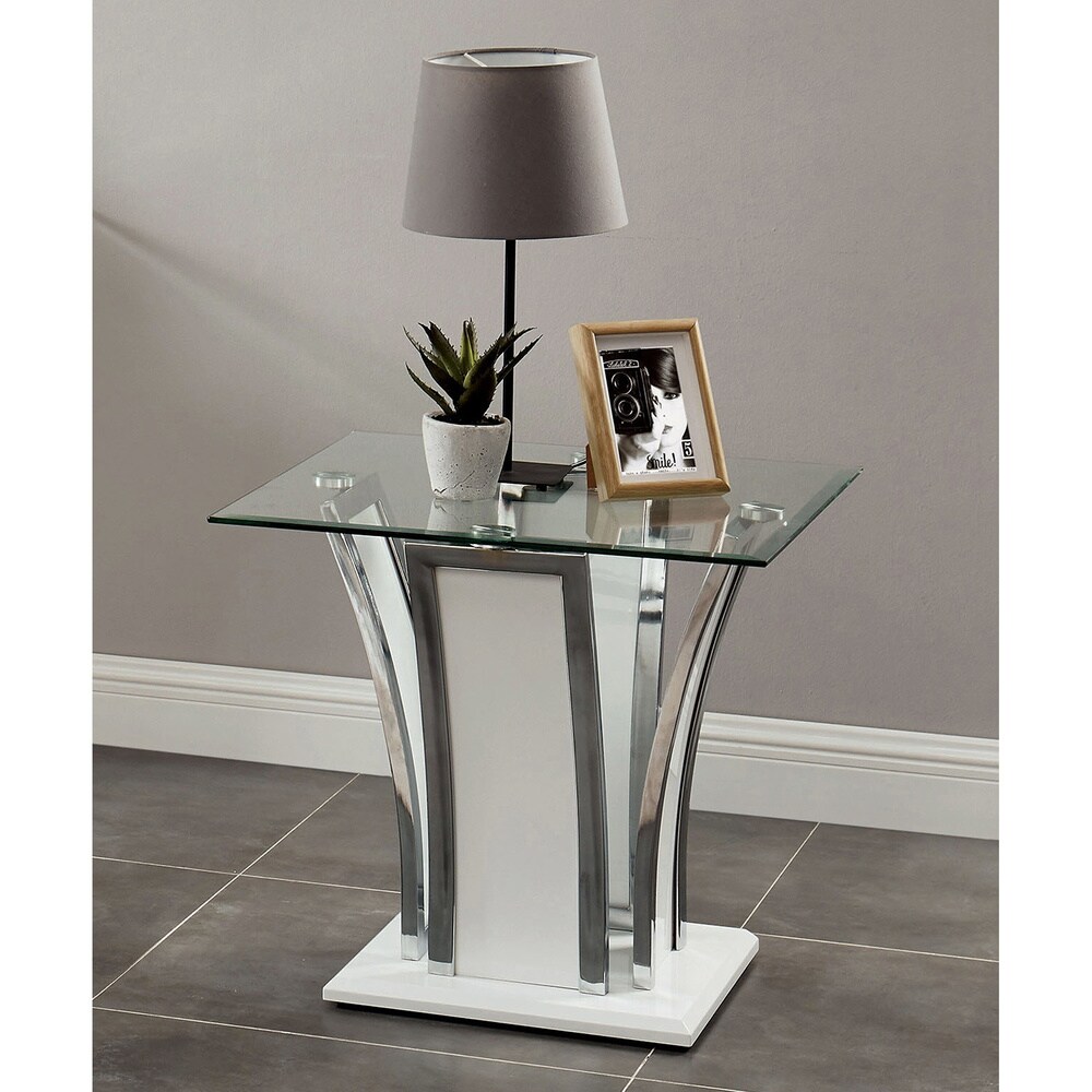 Brian Modern 24 inch Glass Top Side Table by Silver Orchid