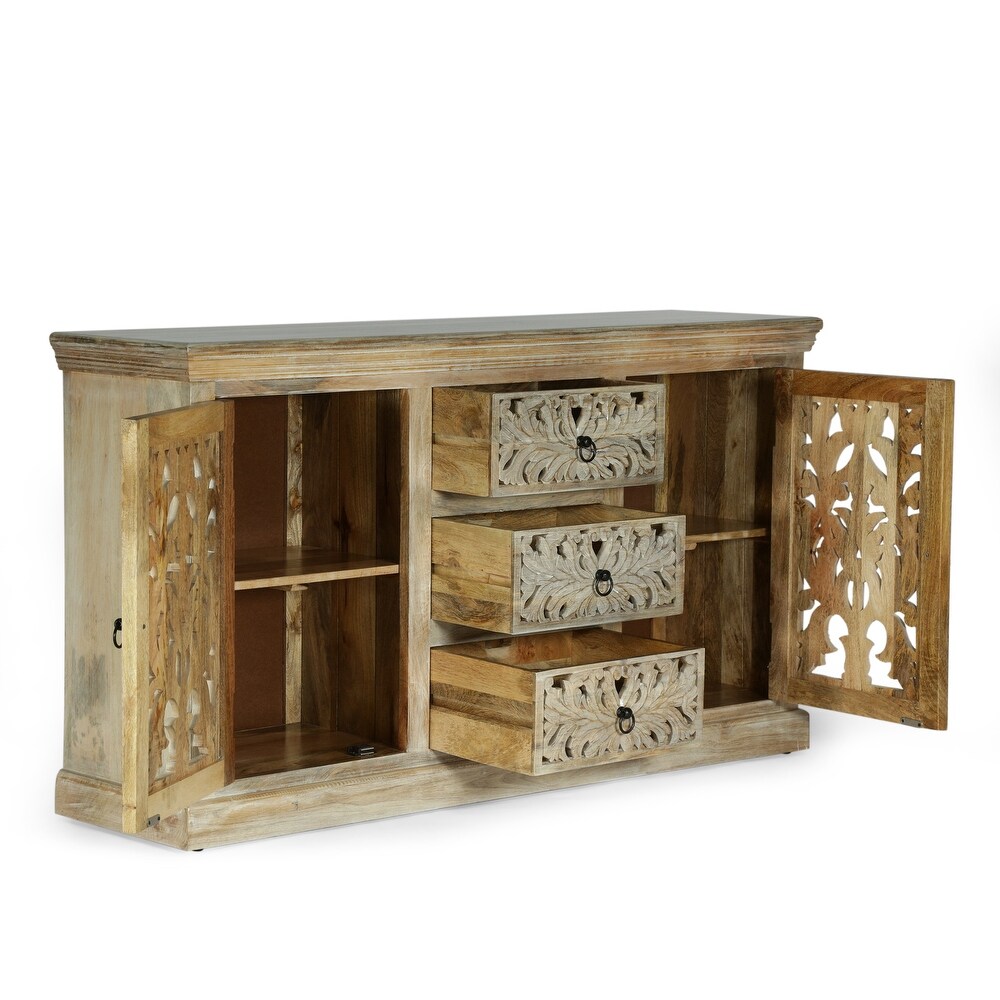 Horeb Boho Handcrafted Mango Wood 3 Drawer Sideboard by Christopher Knight Home   60.00\