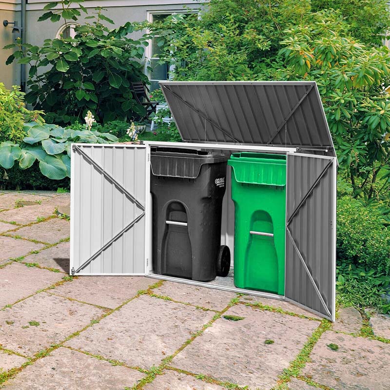 6 x 3 FT Horizontal Metal Storage Shed Outdoor Garbage Bin Enclosure, Multi-function Storage Cabinet for Garden Yard