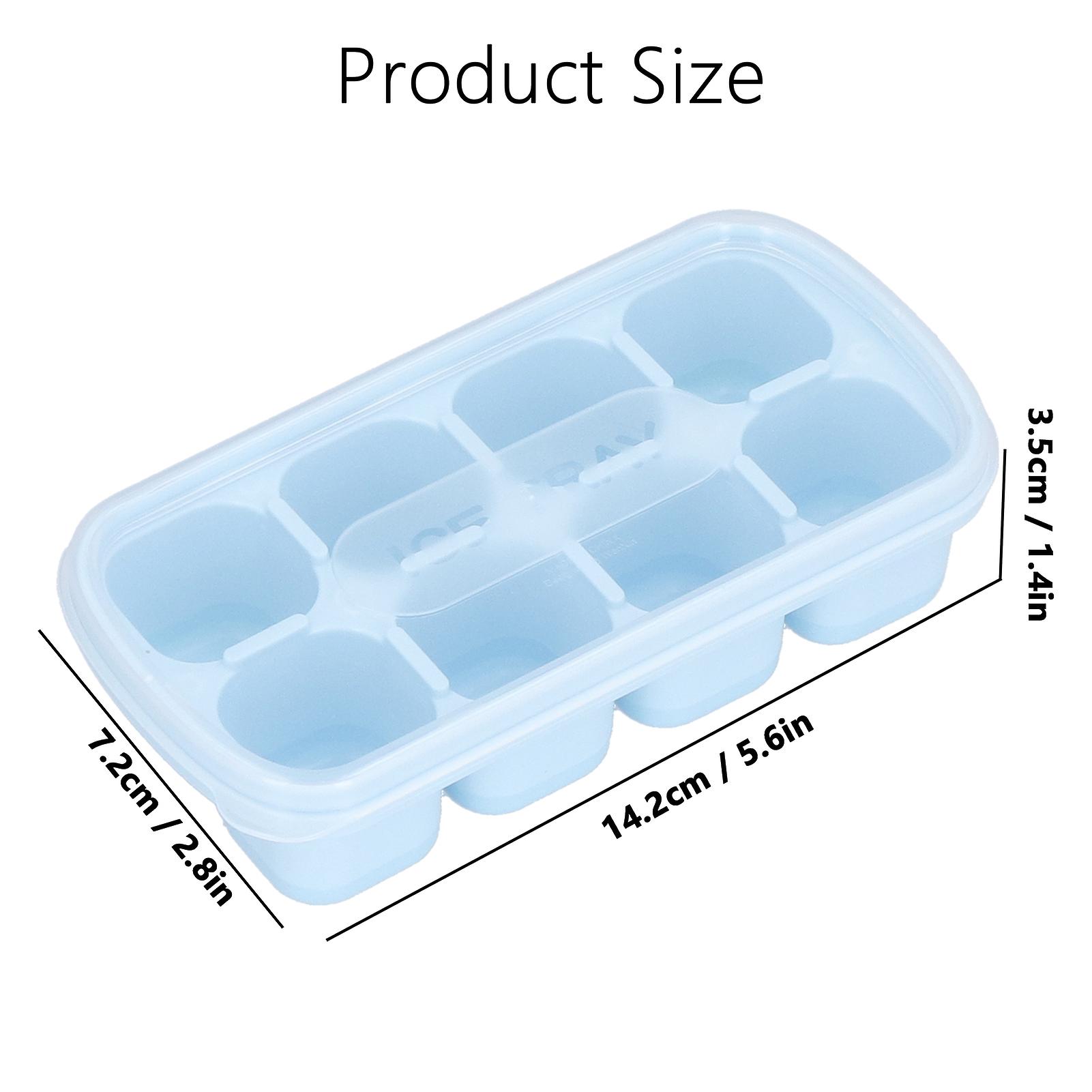 Ice Cube Tray， 8 Grid Square Silicone Ice Mold Heat Resistant Easy Release Ice Cube Maker Mold With Removable Lid For Cocktail， Whiskey[blue]