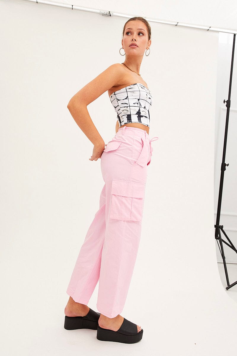 Pink Cargo Pants Relaxed Wide Leg