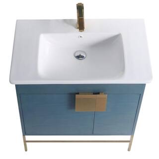 FINE FIXTURES Shawbridge 30 in. W x 18.11 in. D x 33.5 in. H Bathroom Vanity in French Blue with White Ceramic Vanity Top SH30FB-SHHA1SB