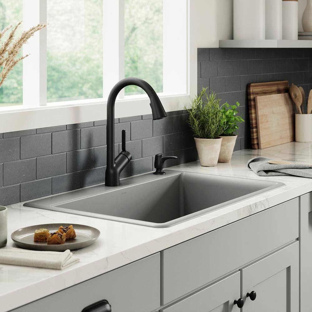 KOHLER Kennon Neoroc Matte Grey Granite Composite 33 in. 1-Hole Single Bowl Drop-InUndermount Kitchen Sink K-RH8437-1-CM4