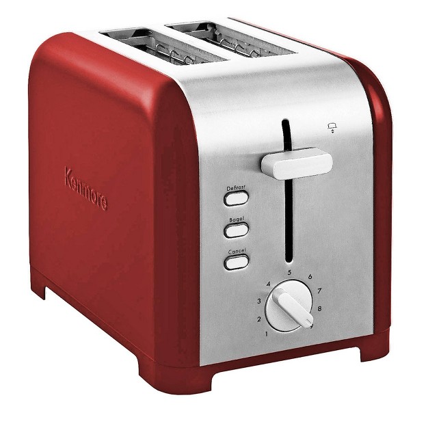 Kenmore 2 slice Toaster Wide Slot Bagel defrost Red Stainless Steel