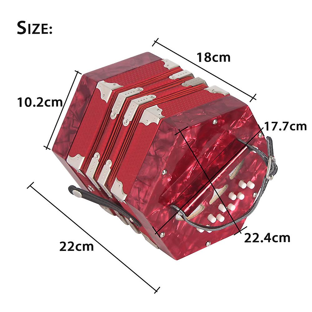 Concertina Accordion 20-button 40-reed Anglo Style With Carrying Bag Red