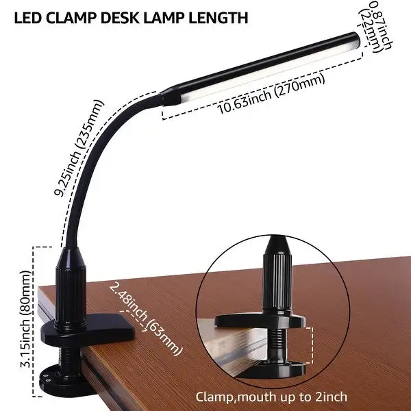 Dimmable Clamp Desk Lamp， Touch Control， Memory Function， for Home， Office， 4000K