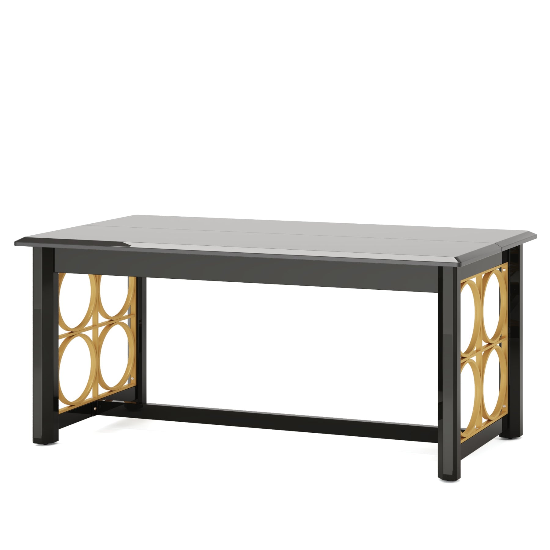 63 Dining Table with Gold Metal & Glossy Surface for 4-6 People