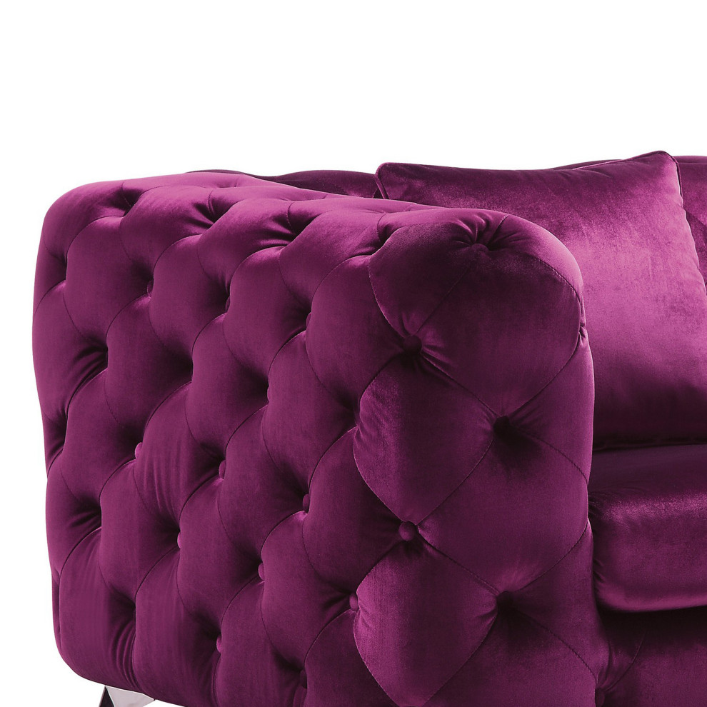 Benzara BM221420 Chesterfield Fabric Chair With Track Arms  ampMetal Legs  Purple   Contemporary   Armchairs And Accent Chairs   by Uber Bazaar  Houzz