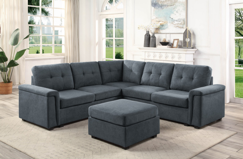 Isla Gray Woven Fabric 6 Seater Sectional Sofa With Ottoman   Transitional   Sectional Sofas   by Lilola Home  Houzz