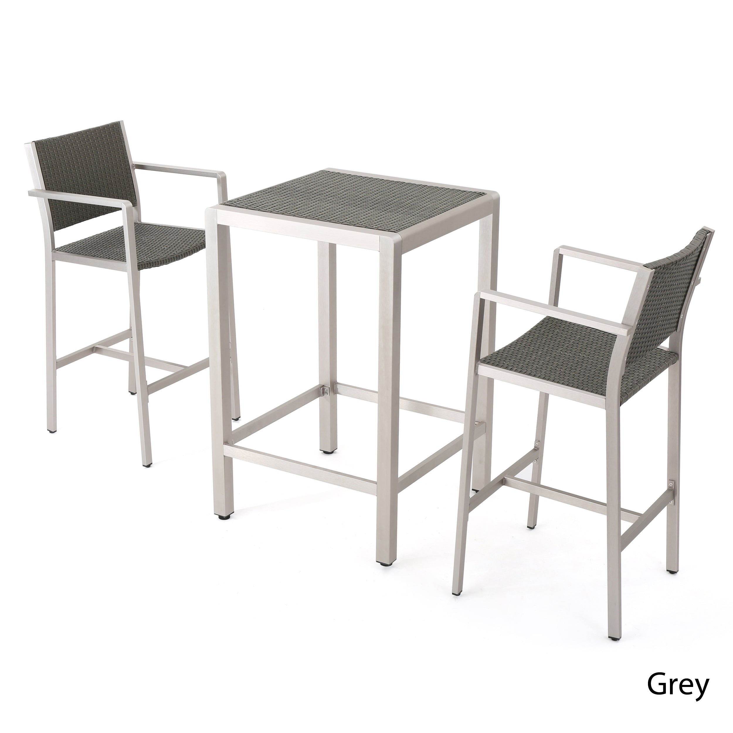 Capral Outdoor Modern 3-Piece Gray Wicker Bar Set with Aluminum Frame