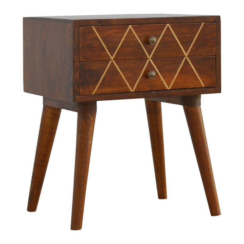 Geometric Brass Inlay 2 Drawer Nightstand