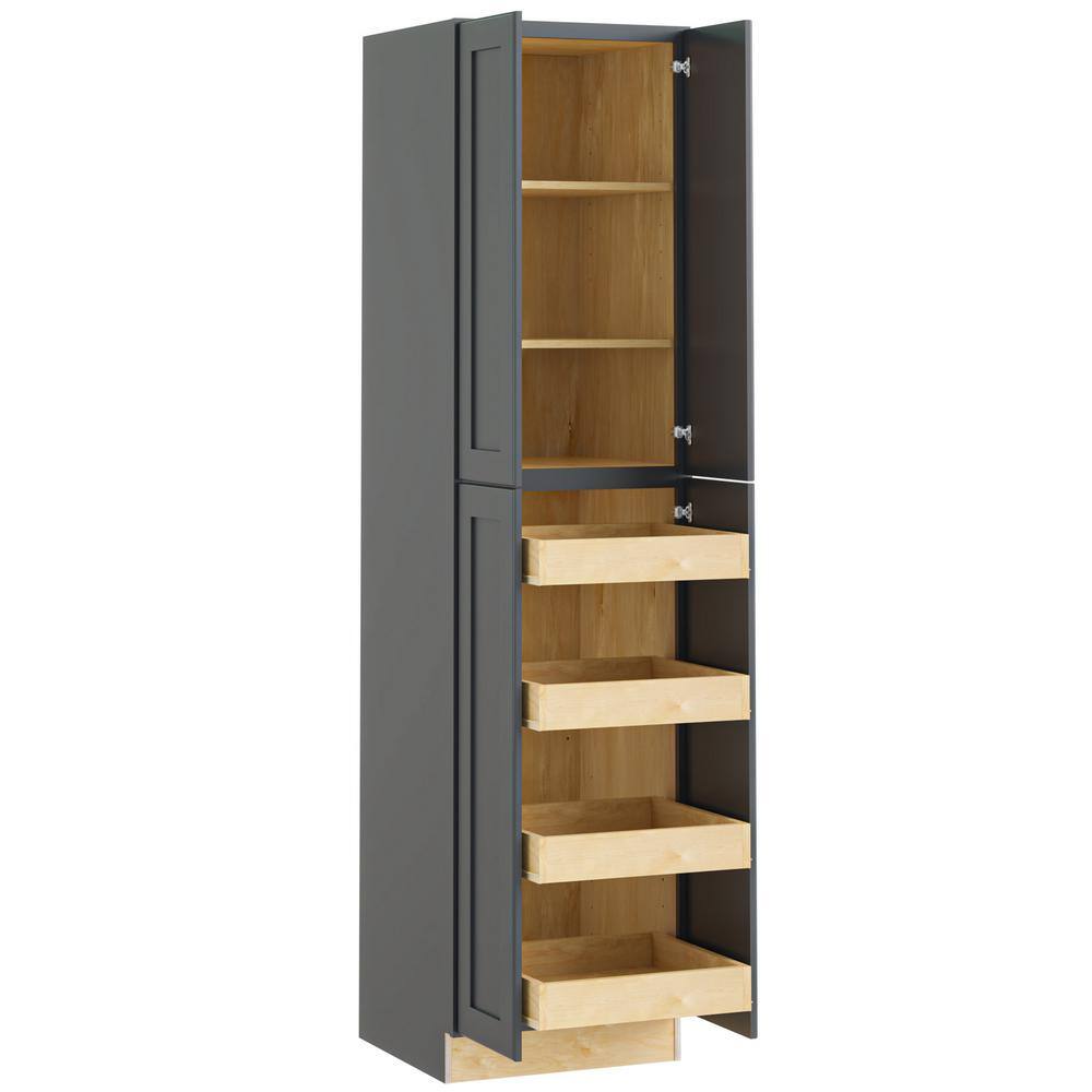 Home Decorators Collection Newport Onyx Gray Shaker Assembled Plywood 24 x 96 x 24 in. Stock Pantry Kitchen Cabinet 4 ROTs Soft Close Doors U242496-4T-NDO