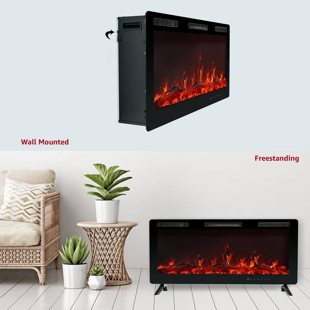 FLAMESHADE 42 in. Wall-Mount Electric Fireplace in Black with Infrared Remote and Touch Screen FSEFWTJ42AI2N