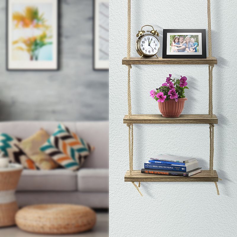 Sorbus 3-Tier Rustic Wood Swing Storage Shelves