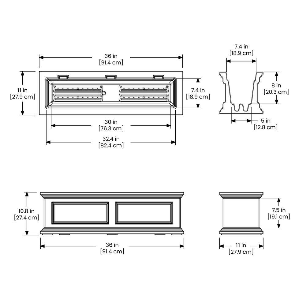 Mayne Fairfield 36 in. x 11 in. Self-Watering White Polyethylene Window Box 5822W