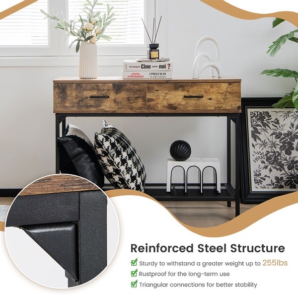 Costway Console Table Industrial Large Drawers Storage Shelf Narrow - See Details