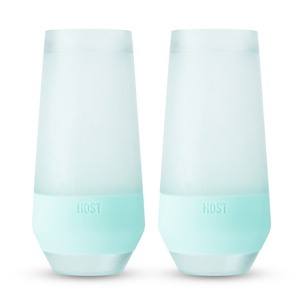 Host Champagne Freeze Double walled Stemless Wine Glasses Freezer Cooling Cups With Active Cooling Gel 9 Oz Plastic Tumblers Seafoam Tint Set Of 2