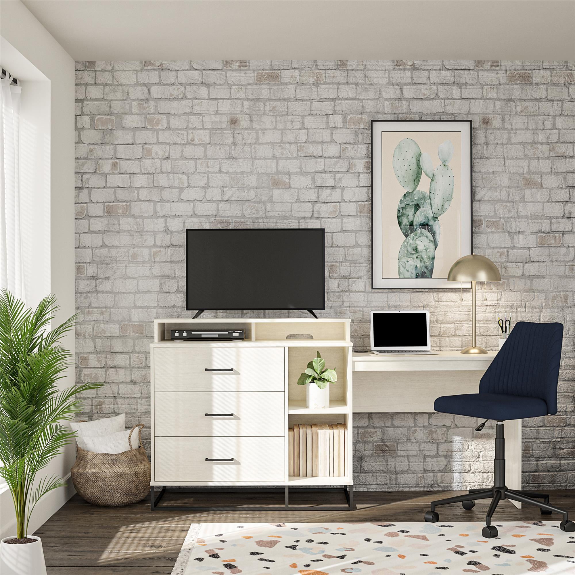 Novogratz Kelly 3 in 1 Media Dresser and Desk Combo, Ivory Oak