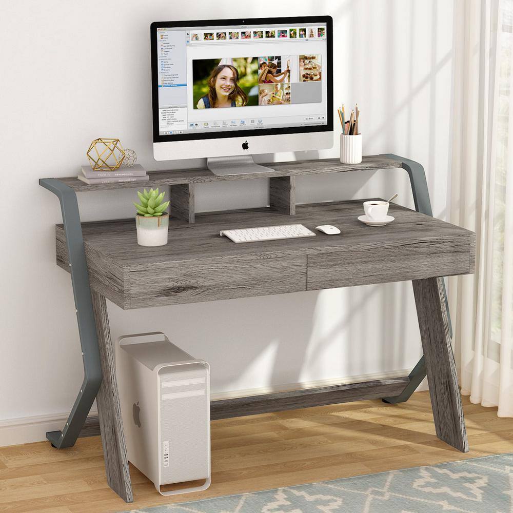 Tribesigns Cassey 47 in. Gray Wood Computer Desk with 2-Storage Drawers Writing Desk Office Desk Computer Table TJHD-HOGA-F1146