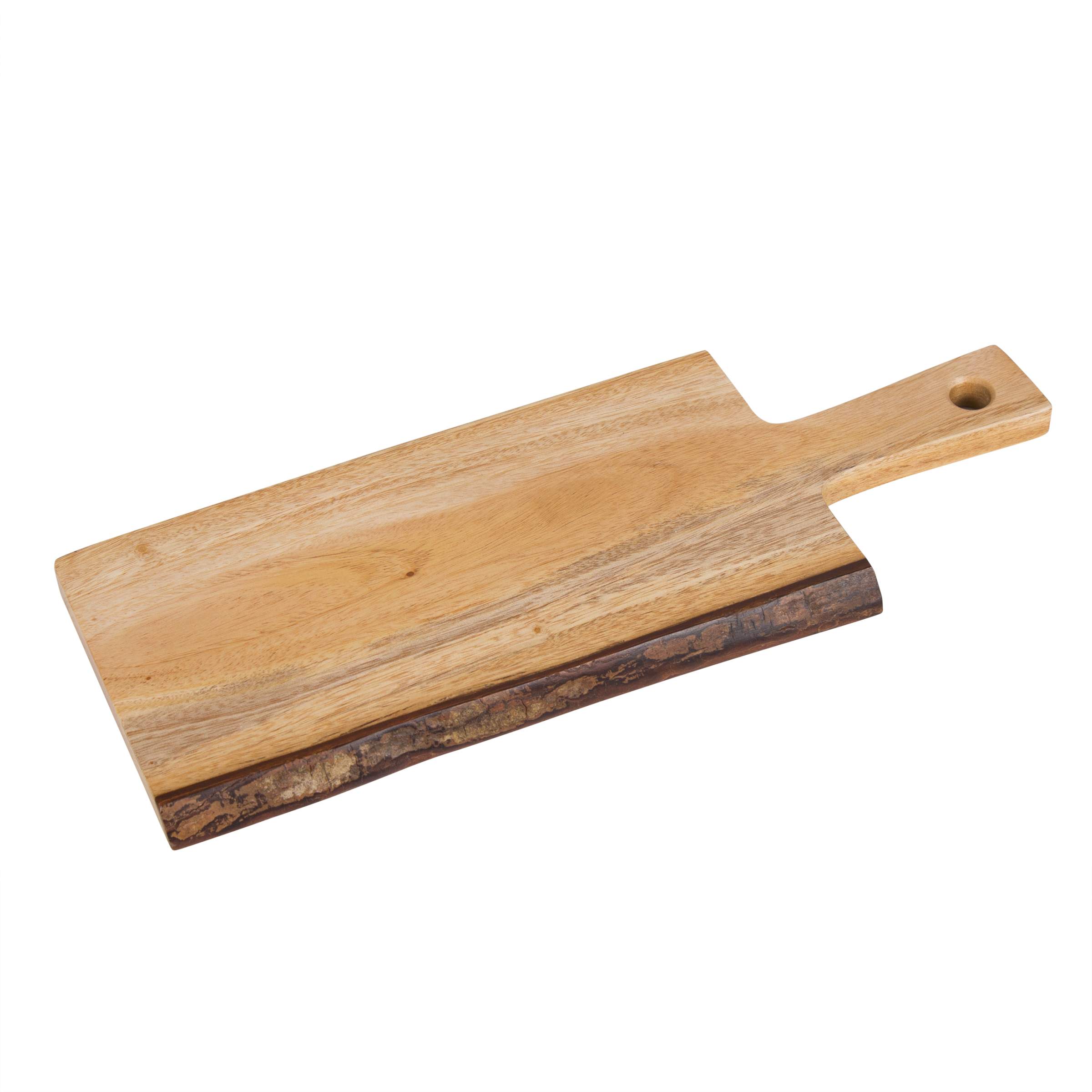 Creative Home Mahogany Wood Serving Board Cheese Paddle with One Side Natural Edge