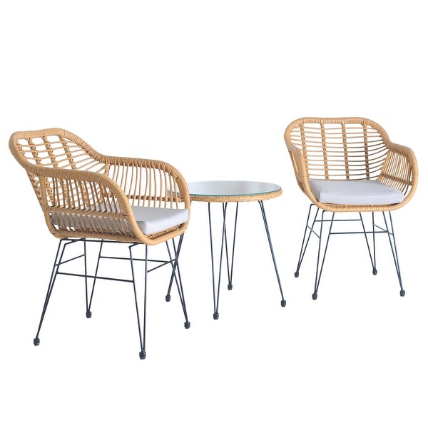 3 Pieces Patio Rattan Conversation Set with Coffee Side Table