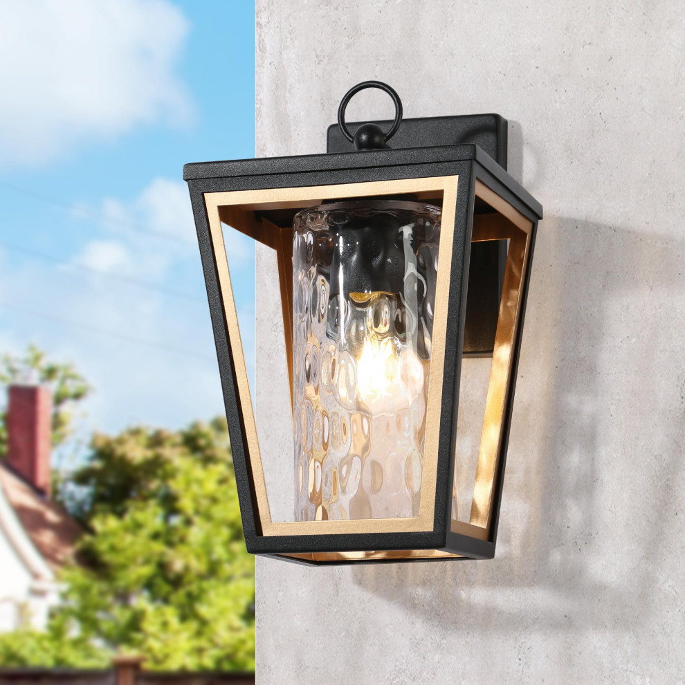 LNC 1 Light Matte Black and Gold Glass Modern Outdoor Wall Light   Modern   Outdoor Wall Lights And Sconces   by LNC  Houzz