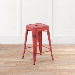 Homy Casa Zolnes 24 in. Red Backless Metal Frame Counter Stool (Set of 4) ZOLNES 24 VINTAGE RED 4PCS