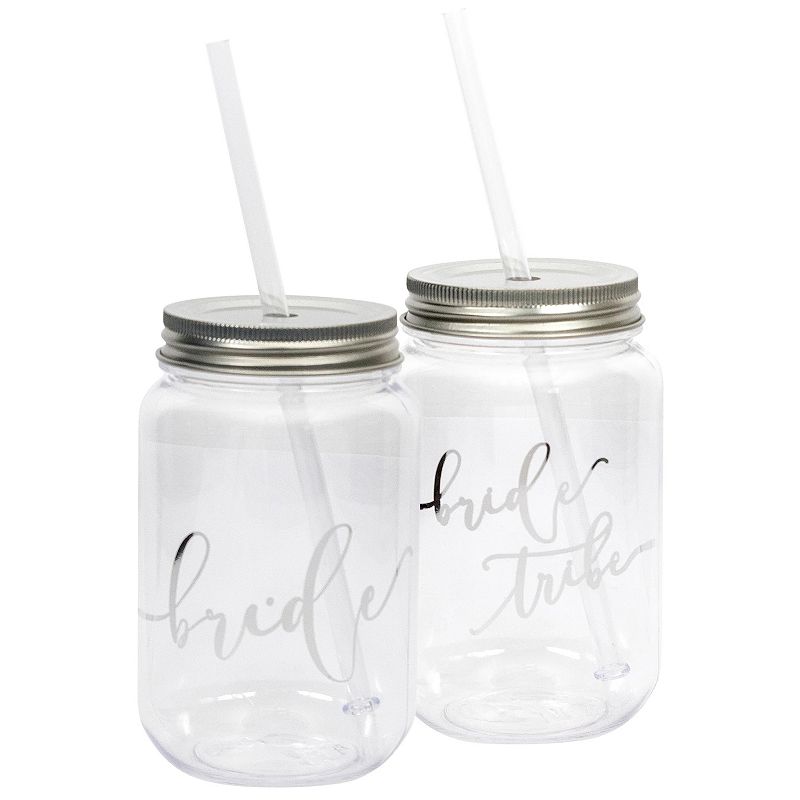 Women's  16 oz. Plastic Mason Jar with Silver Lid and Writing