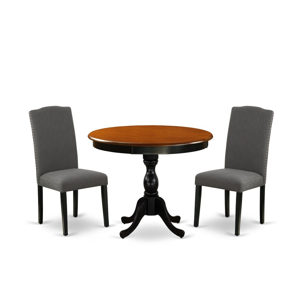 East West Furniture Kitchen Table Set Includes a Round Dining Table and Parson Chairs  Black   Cherry (Pieces Options Available)