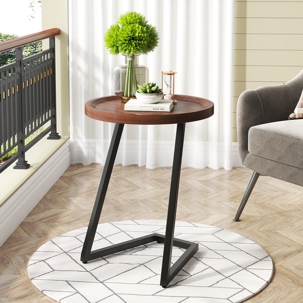 Round End Table，Side Tables with L-Shapped Legs