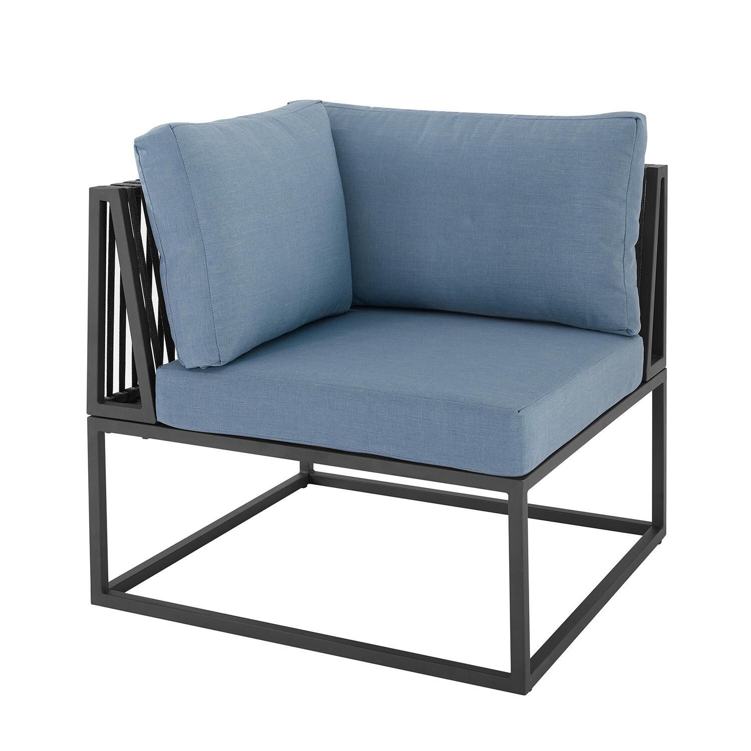 Ultimate Patio Chesterview Steel Patio Corner Sectional Club Chair W/ Blue Cushions