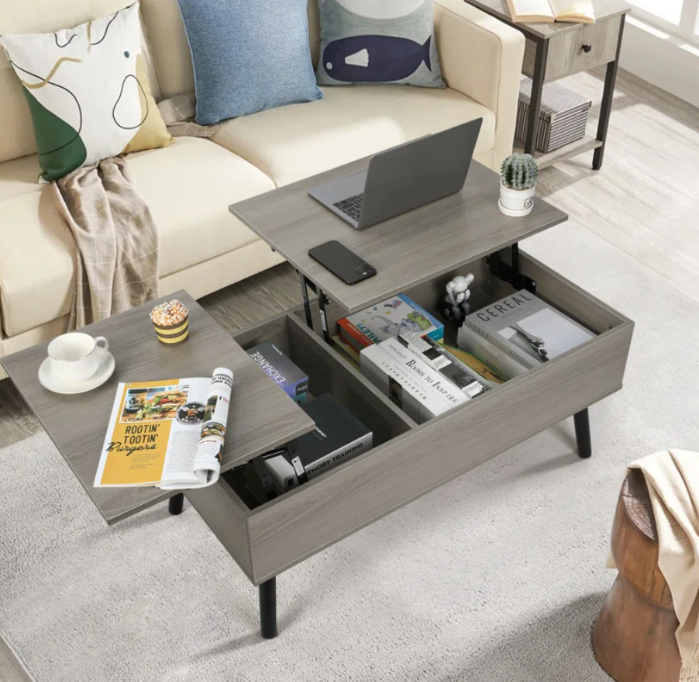 Lift Top Coffee Table with Storage, Double Lift Top Rectangular Storage Coffee Table