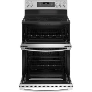 GE 30 in. 6.6 cu. ft. Freestanding Double Oven Electric Range in Stainless Steel with Convection and Air Fry JBS86SPSS