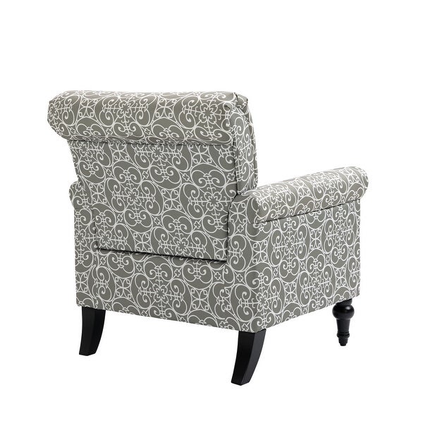 Floral Pattern Mid-Century Modern Accent Chair， Linen Armchair