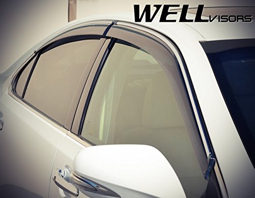 WellVisors Replacement for 2007-2012 Lexus ES350 Clip-ON Chrome Trim Smoke Tinted Side Rain Guard Window Visors Deflectors 3-847LX008