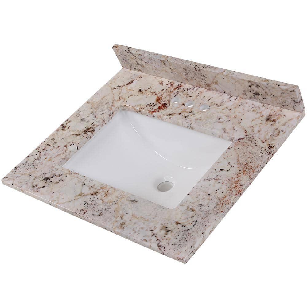 Home Decorators Collection 25 in W x 22 in D Stone Effects Cultured Marble Vanity Top in Rustic Gold with Undermount White Sink