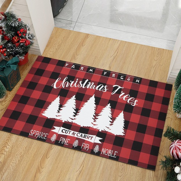 Trinity Plaid White Christmas Tree Non slip Decorative Doormat