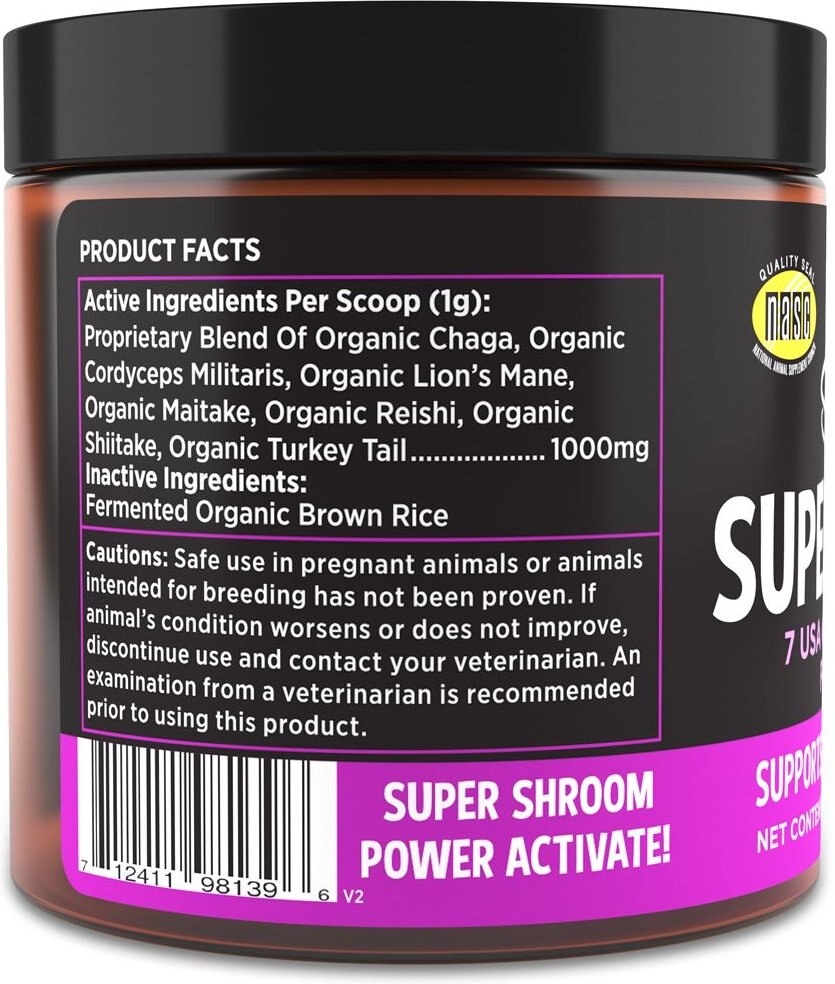 Super Snouts Super Shrooms Organic Super 7 Medicinal Mushroom Blend Dog Immunity Supplement， 2.6-oz jar