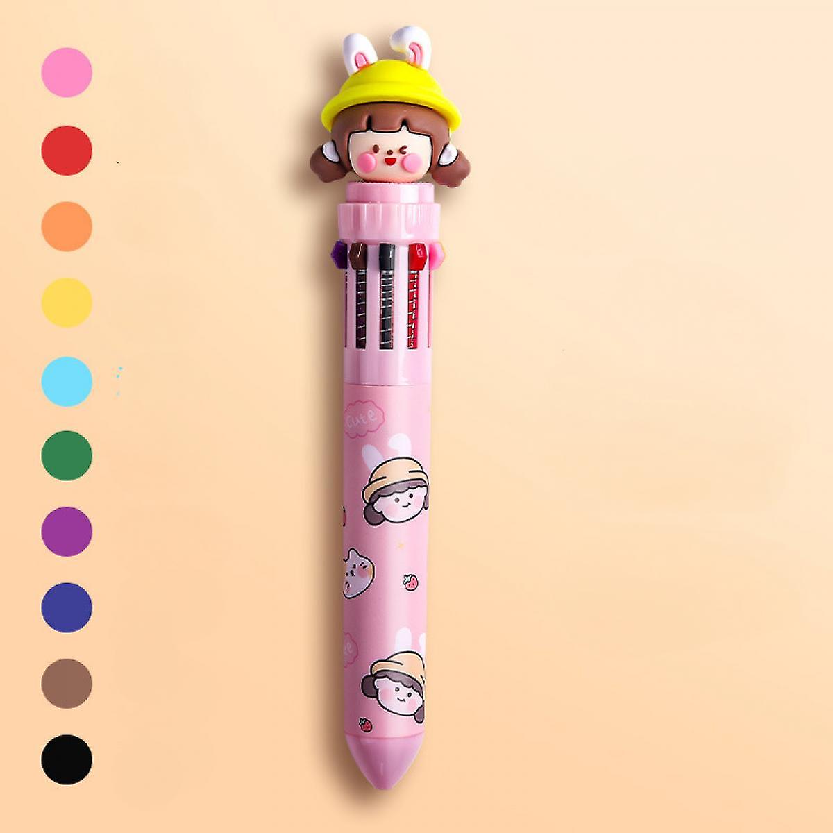 Retractable Ballpoint Pen 10-in-1 Multicolor Cartoon Ball Pens 0.5mm Liquid Ink Pens For Office School Supplies