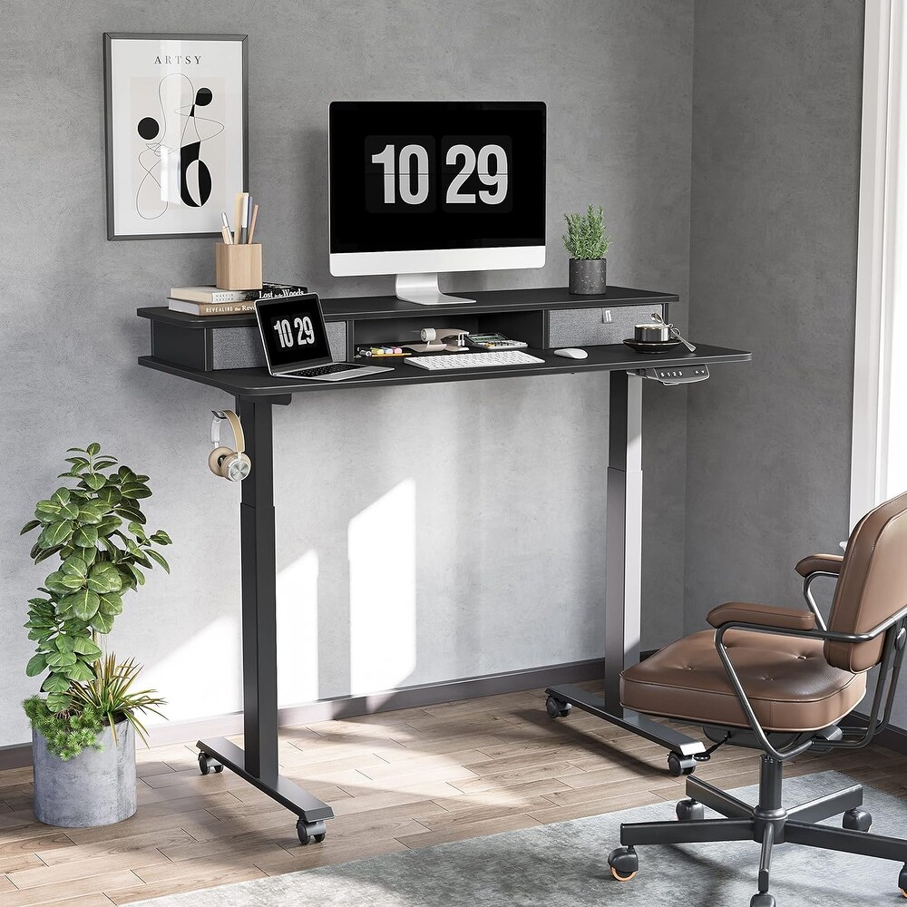 FEZIBO/Home Office Fuirniture/Wood/Standing Desk With 2 Drawers Storage /Desks