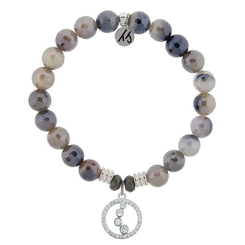 T. Jazelle  Storm Agate Stone Bracelet with One Step At A Time Sterling Silver Charm