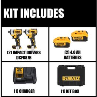 DW 20V MAX XR Lithium-Ion Cordless Brushless 14 in. Impact Driver (2) Charger and (2) 4.0Ah Batteries DCF887M2W887B