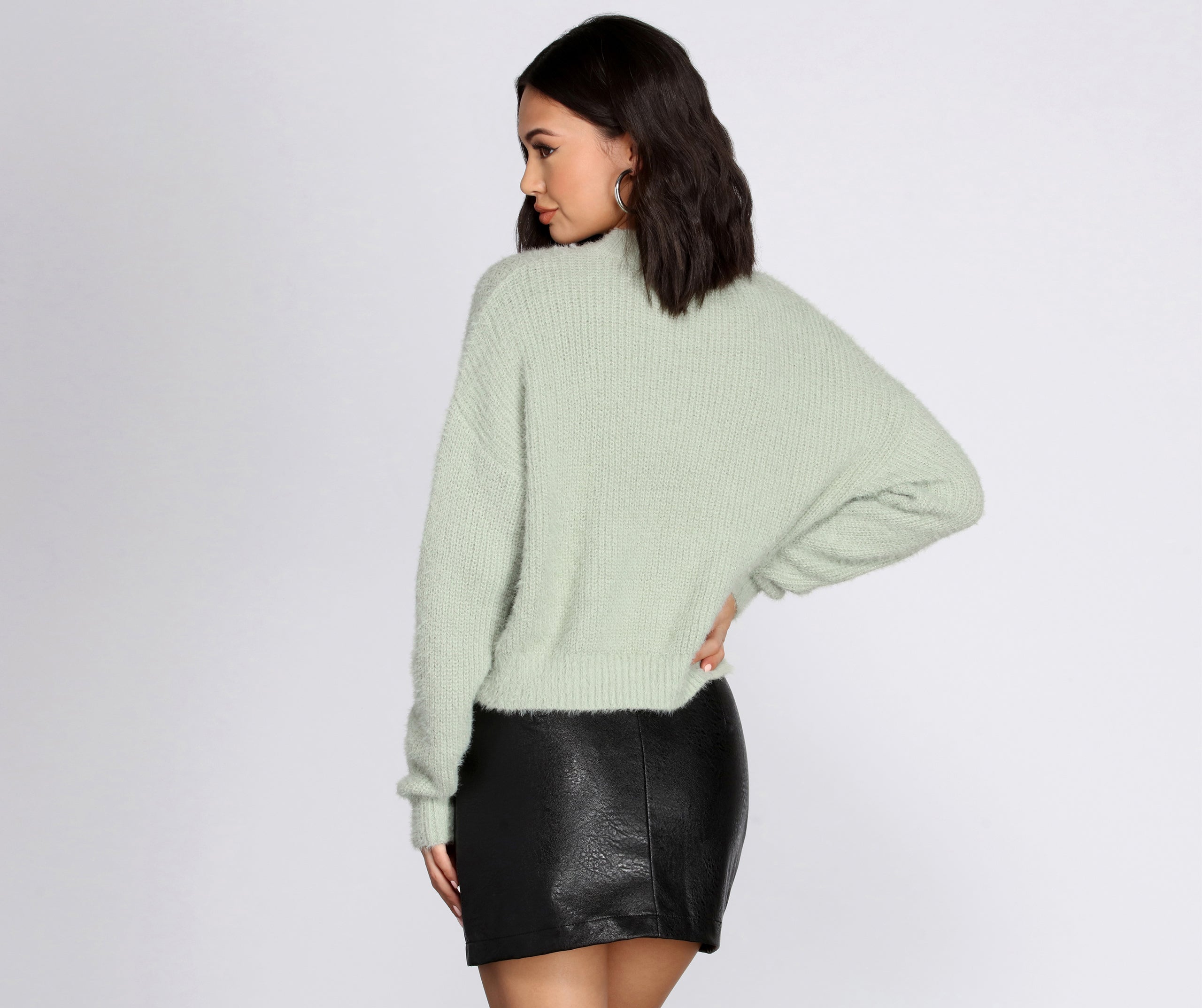 Angora Knit Mock Neck Sweater