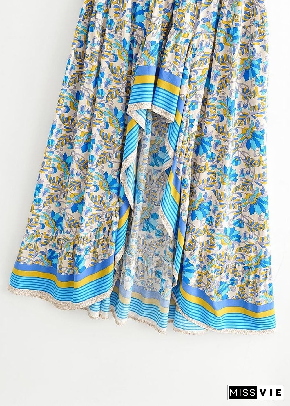 Boho Skirts in Asymmetric Indian Blue Floral For Women