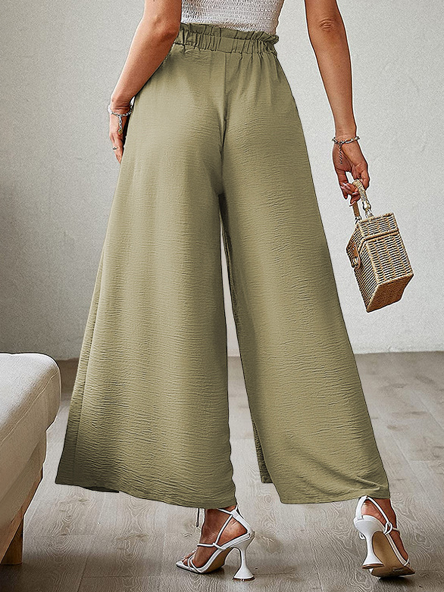 Summer Bow Loose High Waist Pleated Wide Leg Pants With Belte