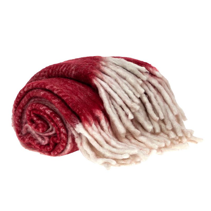 Red and White Transitional Handloom Throw Blanket 52 x 67